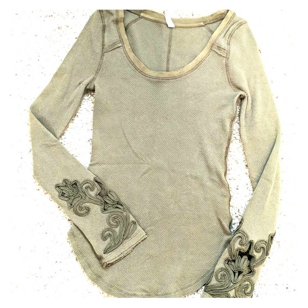 Free people olive green waffle shirt